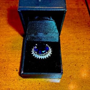 925 sterling silver Faux Blue Sapphire Cocktail Ring circa 1970’